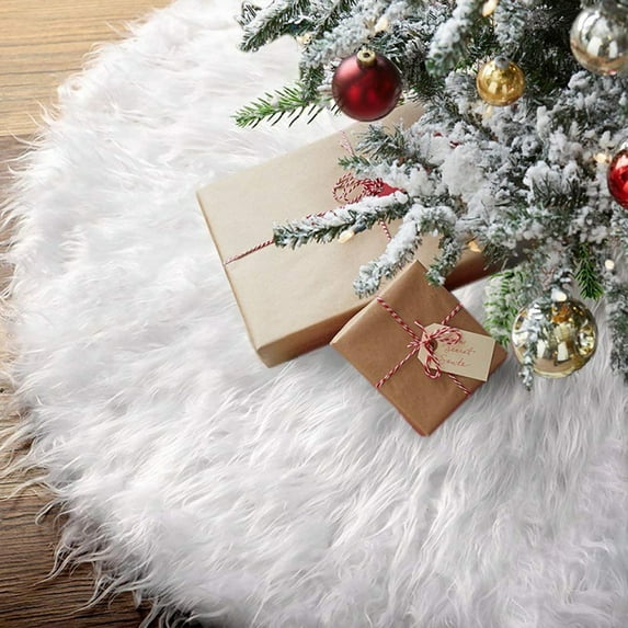 ESULOMP Christmas Tree Skirt, 31 Inch White Soft Faux Fur Tree Skirts Plush Christmas Decorations, White Ornaments Christmas Tree Skirts Xmas Decorations Indoor Holiday Party Decor