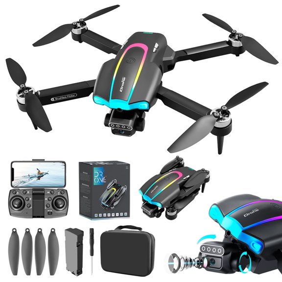 ESULOMP Drone with Dual 4K Camera for Adults and Kids,FPV RC Quadcopter with LED Lights and Optical flow Sensor, 1Batteries, Black