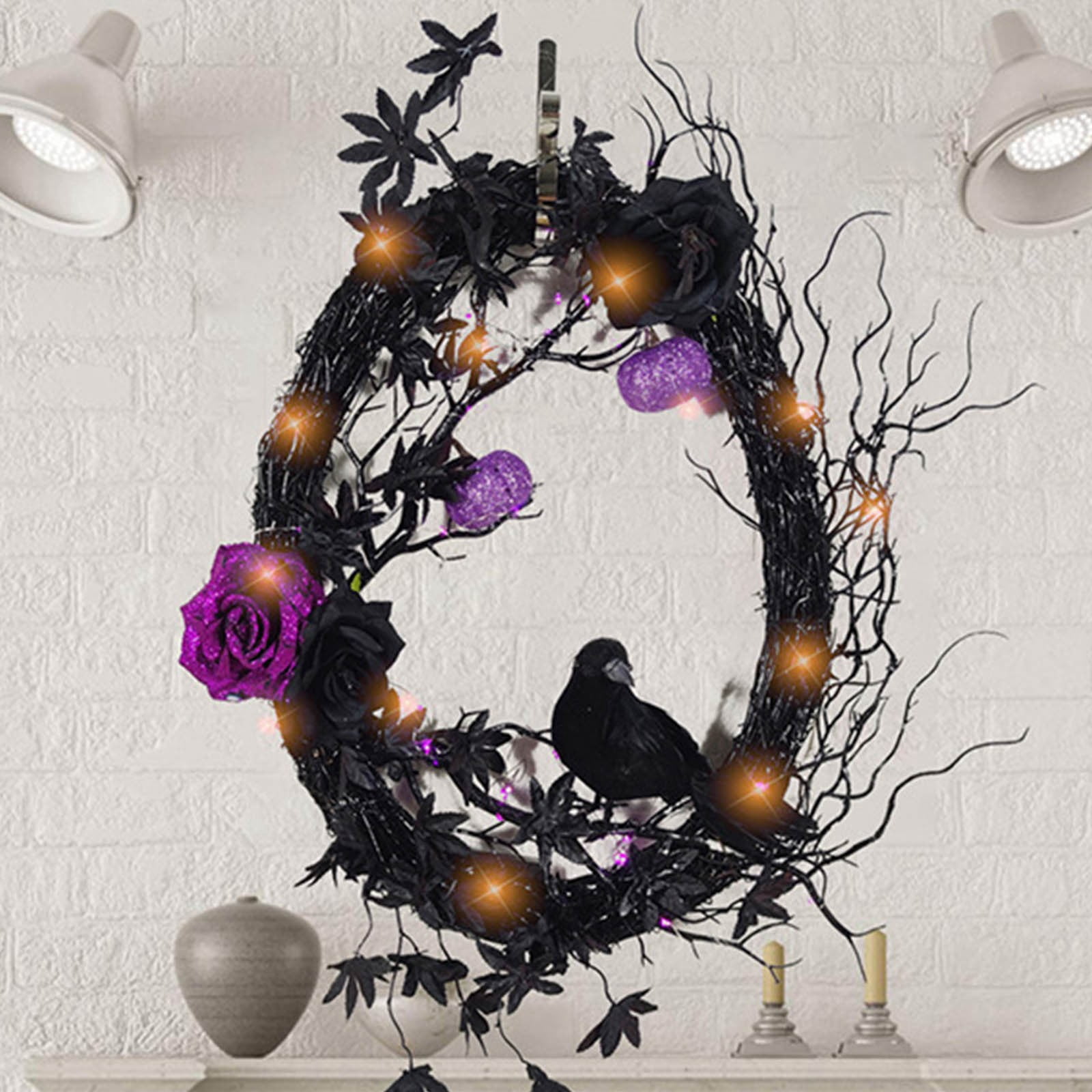 ESULOMP Fall Wreaths for Front Door Halloween Wreath with LED Lights ...