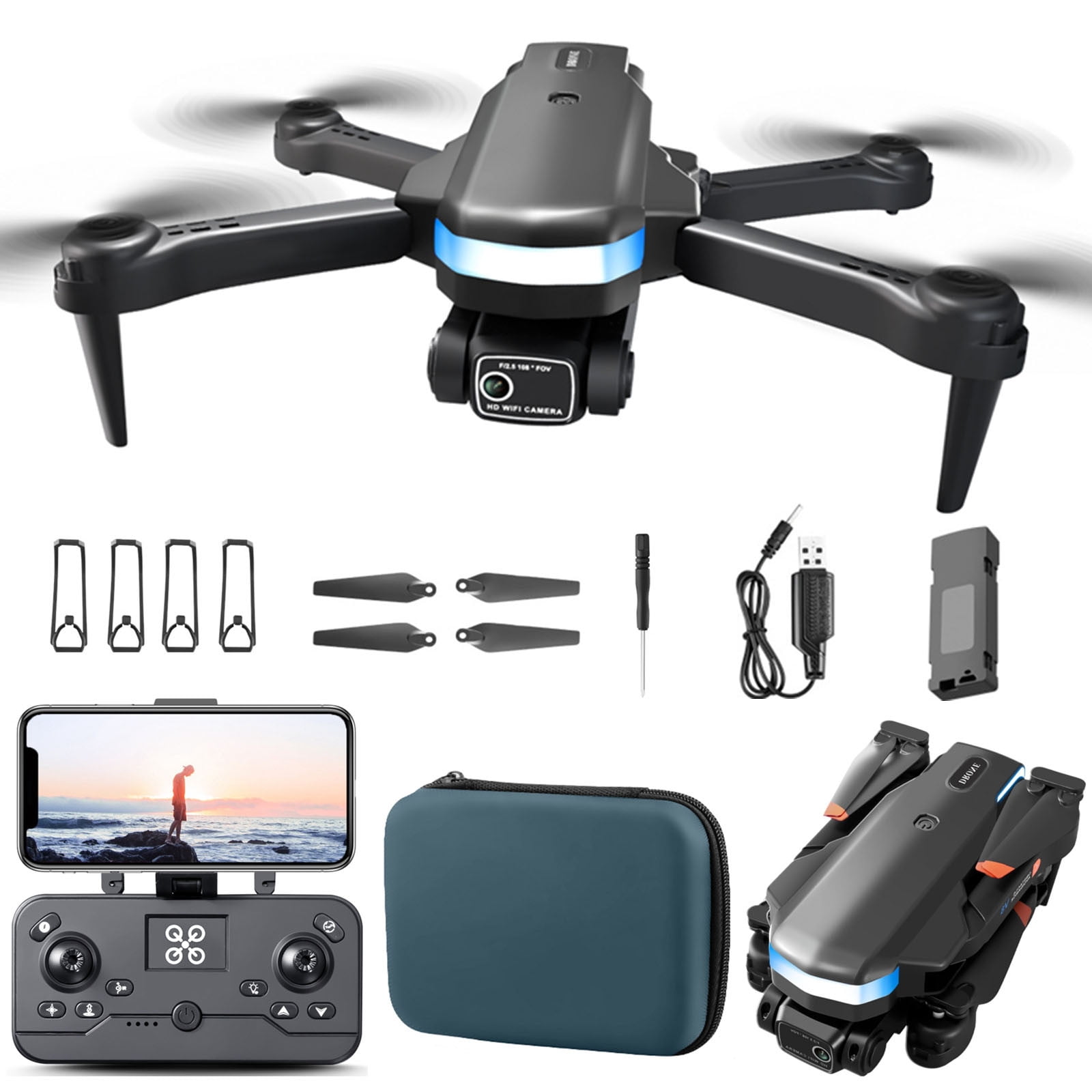 ESULOMP Foldable Drone with Dual 1080P WiFi Camera for Adults and Kids; Gesture Control RC Quadcopter with Batteries