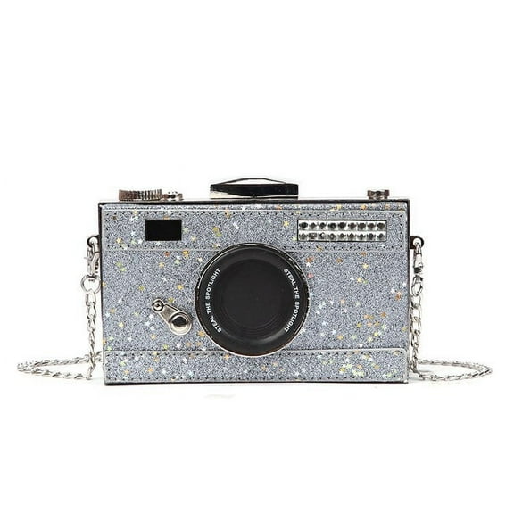 ESULOMP Glitter Camera Shaped Bag,Crossbody Bag Evening Camera Shaped Purse Sparkly Glitter Handbag for Women