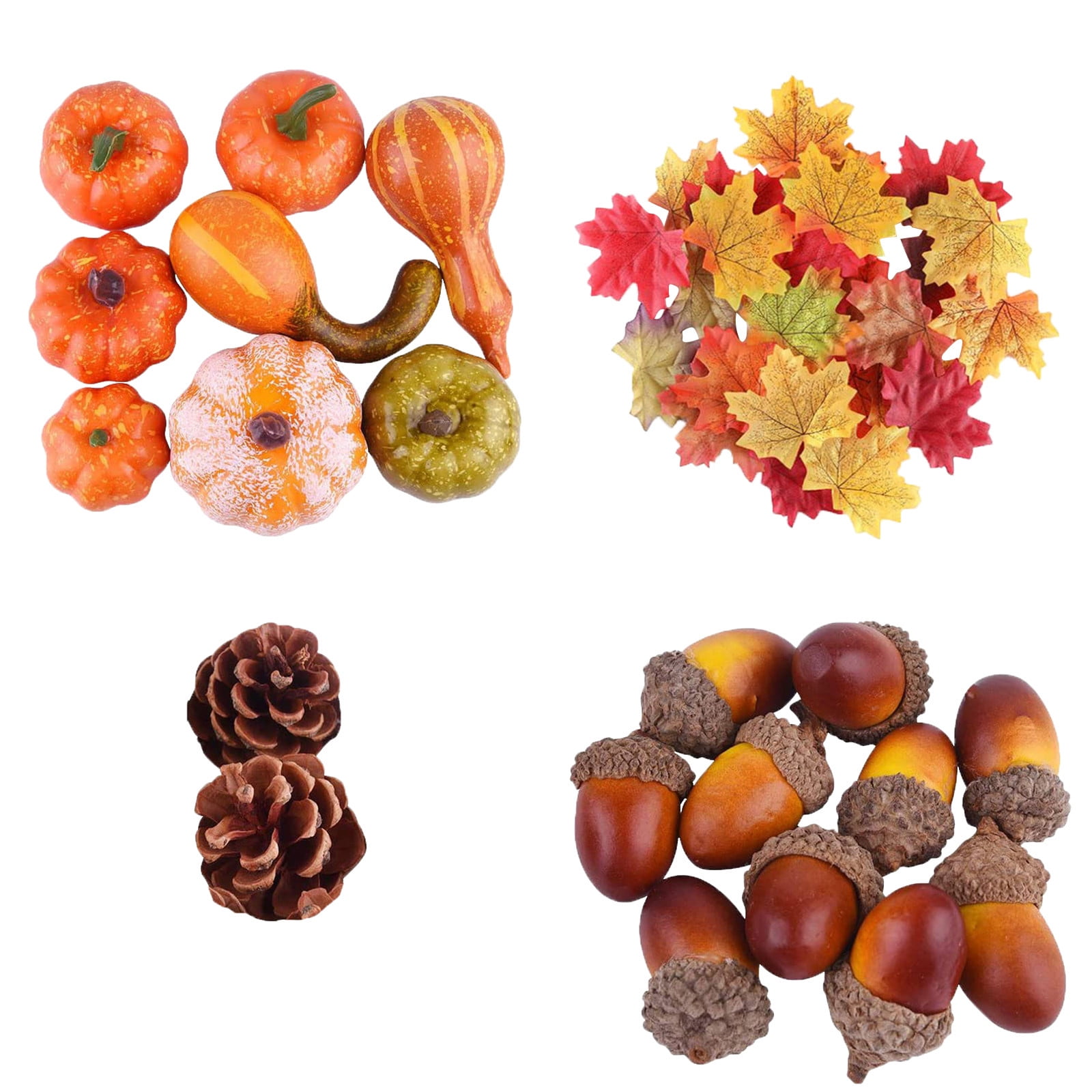 ESULOMP Halloween Decorations Thanksgivings Pumpkins Artificial Pumpkins Decoration Set Maple Leaf and Gourd50Pcs 