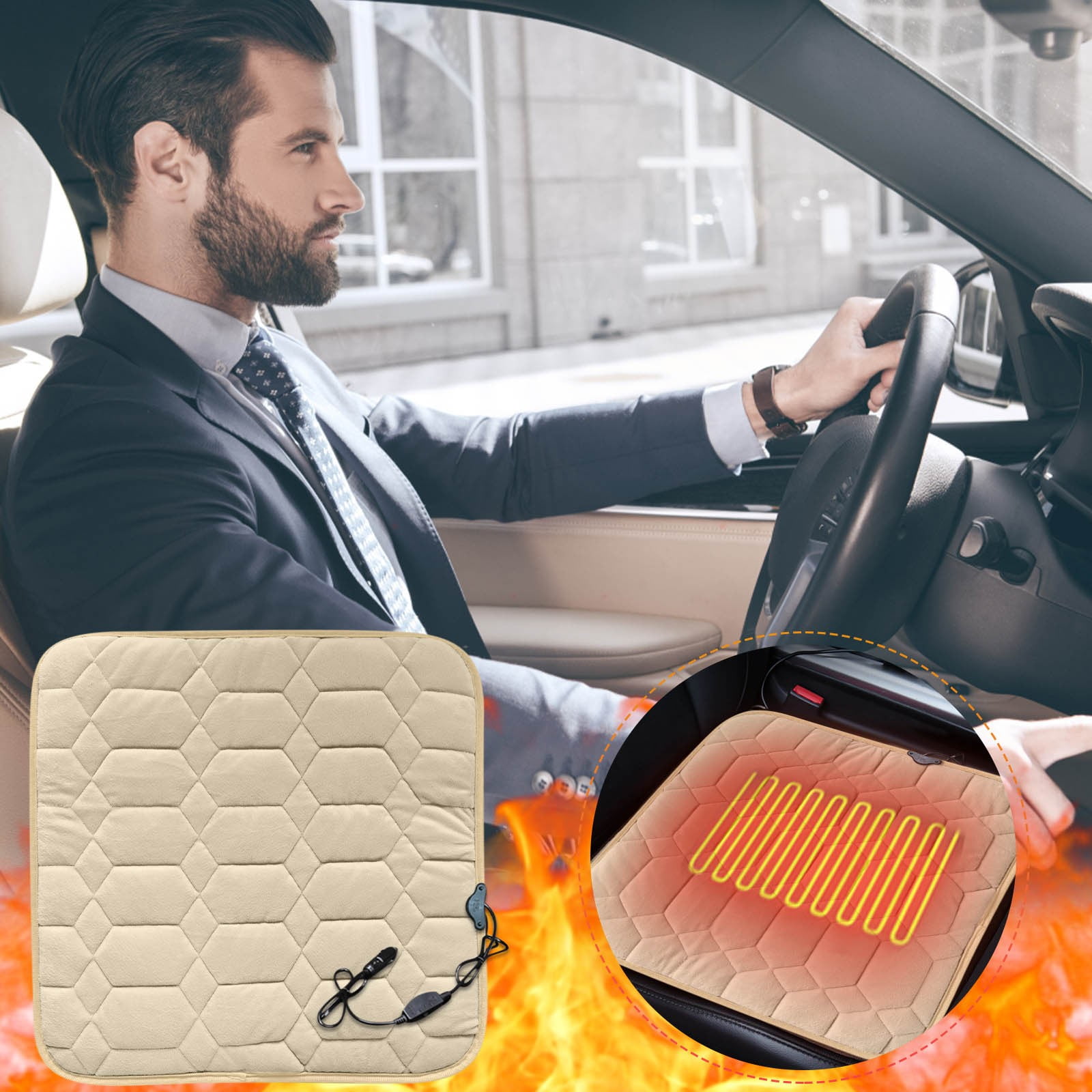 ESULOMP Heating Pad, 18"x18" Heated Car Seat Cushion, 12V Portable Car