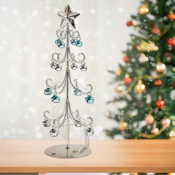 ESULOMP Small Christmas Tree, Tabletop Metal Christmas Tree Wrought Iron Ornament Display Stand Christmas Ornament 11 Inch Desktop Decorations Mini Xmas Tree