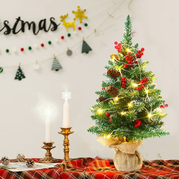 ESULOMP Small Christmas Tree with Light, Mini Christmas Tree Pinecone 17in Desktop Simulation Plant Ornament Christmas Decoration