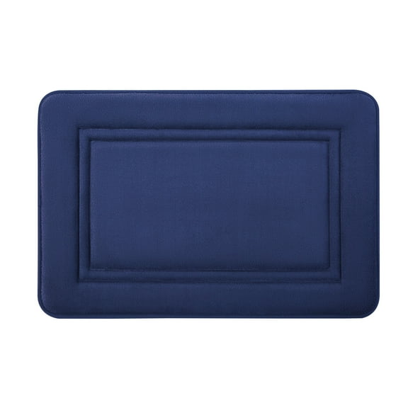 ESULOMP Thick Striped Memory Foam Bath Rugs Soft Absorbent Velvet Bathroom Mats Non-Slip Bottom Machine Washable Bathmat Carpet Rug Room Decoration for Wash Floor Dark Blue, 40 x 60cm