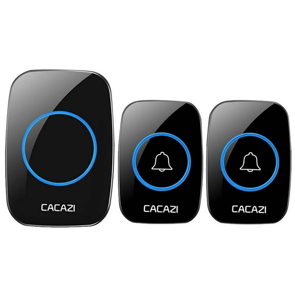 ESULOMP Wireless Doorbell Battery Operated 2 Remote Button+1 Plug in Receiver Black