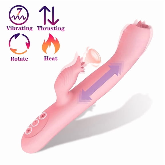 ESVOW Thrusting Rabbit Vibrator for Women Female Sex Toys with 7 Vibration & Telescopic & Rotating & Heating Mode, 5 In 1 Waterproof Silicone Adult Toy for Couples