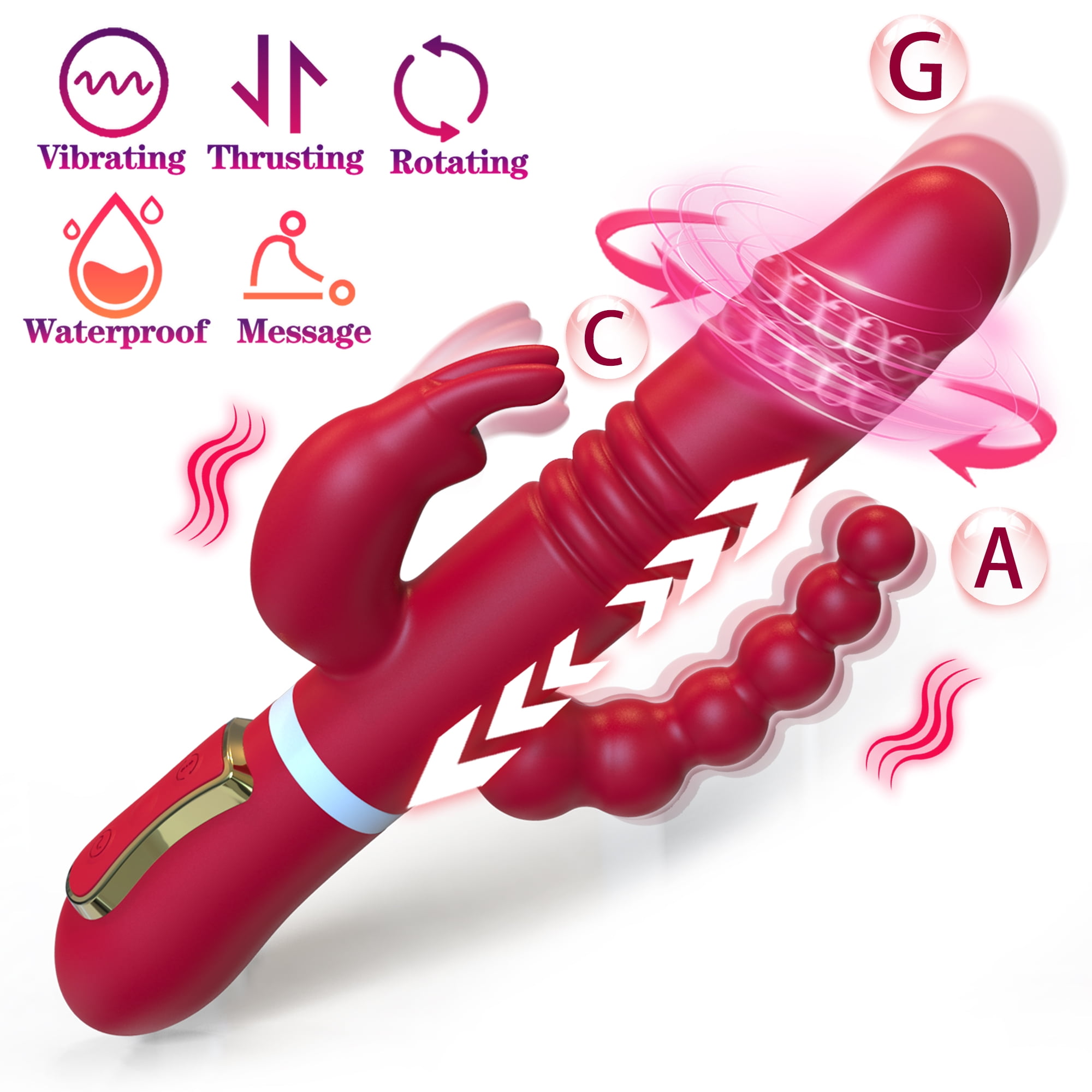 ESVOW Thrusting Vibrator 5 in 1 Adult Sex Toys for Women, G-Spot Telescopic Rabbit Clitoral Stimulator with Rotating Beads, Anal Dildos with 10 Powerful Vibration Modes