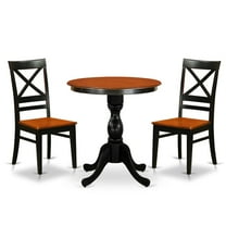 ESWE3-BCH-W- Dining Table and 2 Wood Chairs with Slatted Back - Black Finish