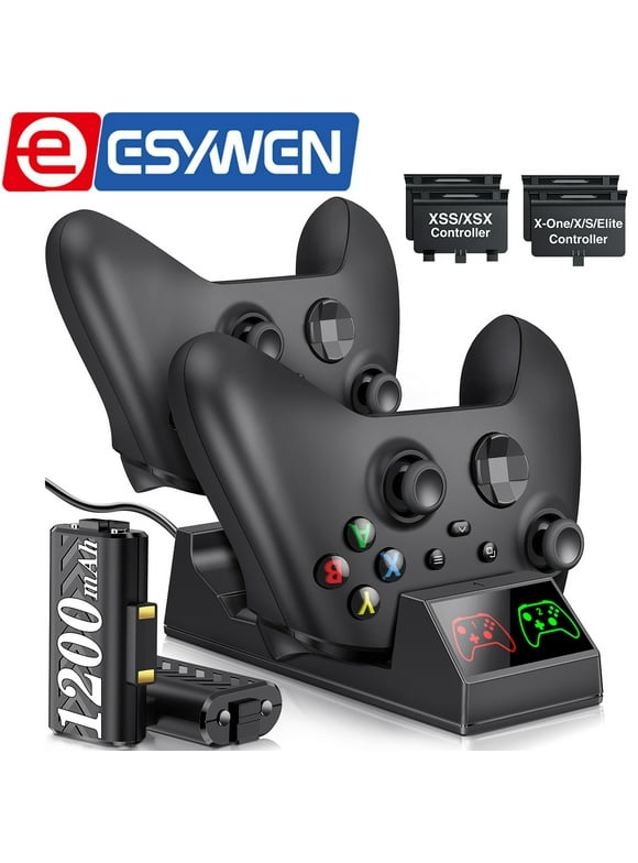 ESYWEN Controller Charger for Xbox One, Xbox Controller Charging Station with 2 x 1200mAh Rechargeable Battery Packs for Xbox Series X/S/One X/S/Elite,Xbox Accessories