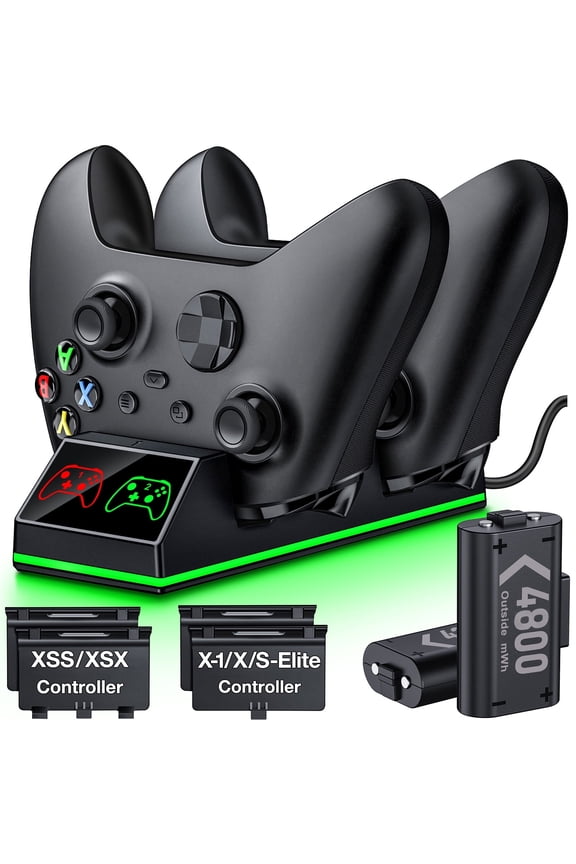 Controller Charger for Xbox One, Xbox Controller Charging Station with 2 x 4800mWh Rechargeable Battery Packs for Xbox Series X/S/One X/S/Elite,Xbox Accessories