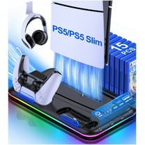ESYWEN PS5 Cooling Stand for PS5&PS5 Slim with Controller Charging Station, PS5 Accessories for Playstation 5 Slim/Disc/Digital with Headset Holder, and 15 Game Slots