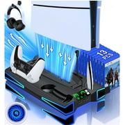 ESYWEN PS5 Stand Cooling Fan for PS5/PS5 Slim, PS5 Accessories,PS5 Cooling Station with Dual Controller Charging Station and Headset Holder