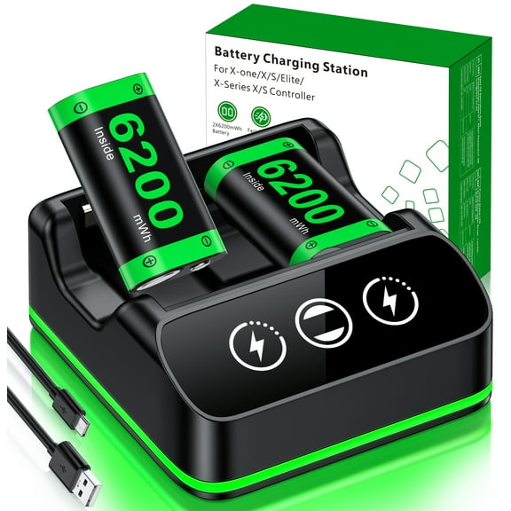 ESYWEN Xbox Controller Battery Pack, 2x6200mWh Rechargeable Battery Pack with Charging Station for Xbox Series X|S/One/S/X, Xbox Accessories
