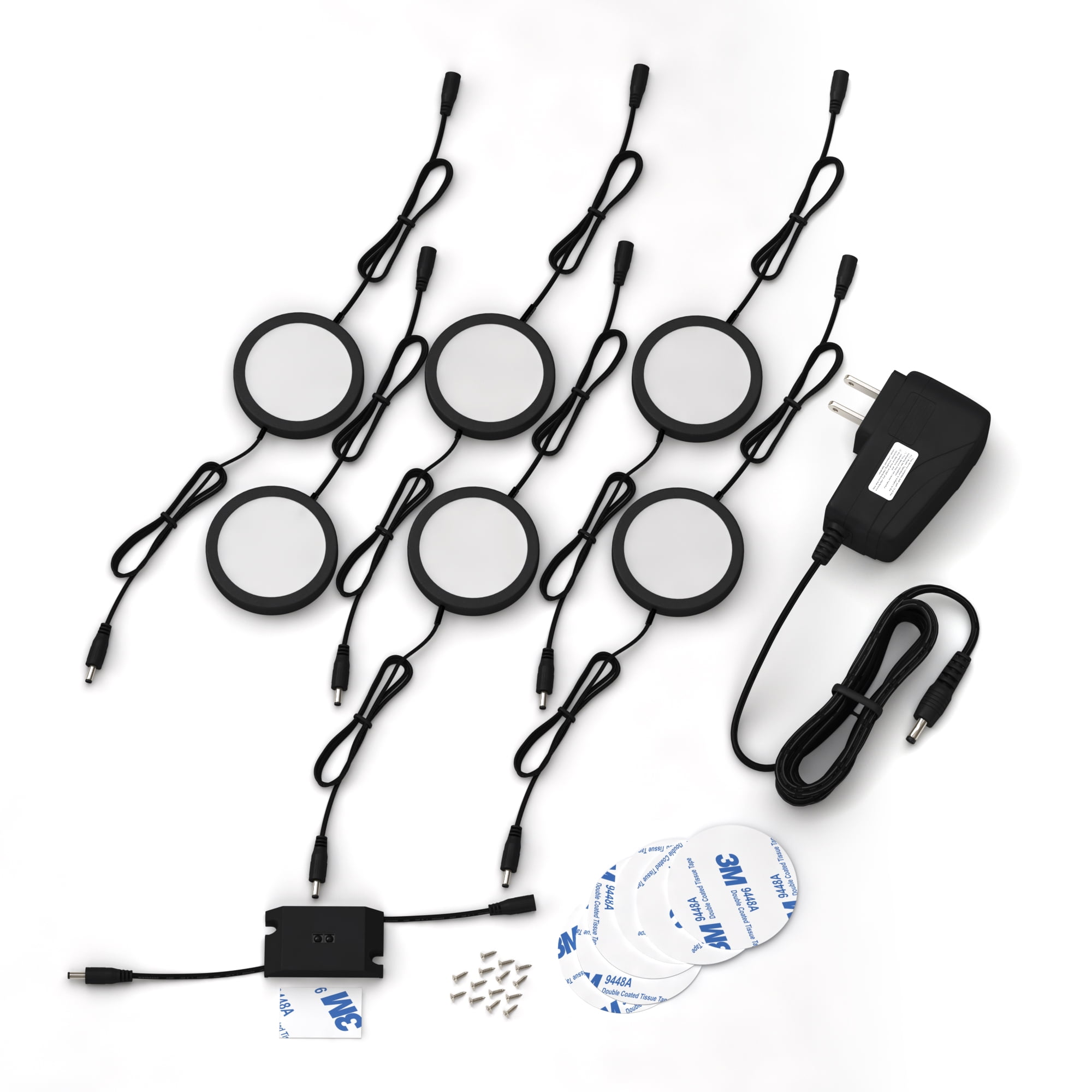 Black Matte LED Under Cabinet Puck Lights with Remote, 6-Pack