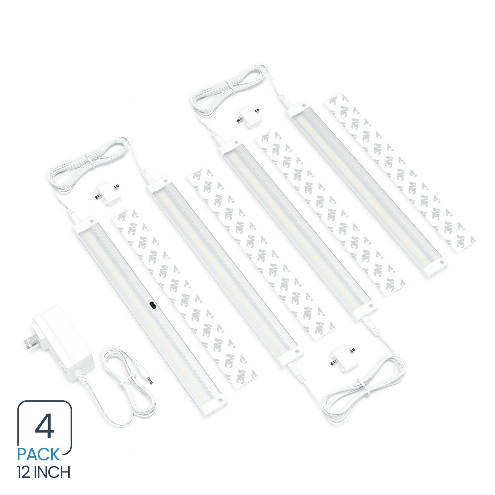 EShine White Finish 4 Panels 12 Inch LED Dimmable Under Lighting Kit, Hand Wave