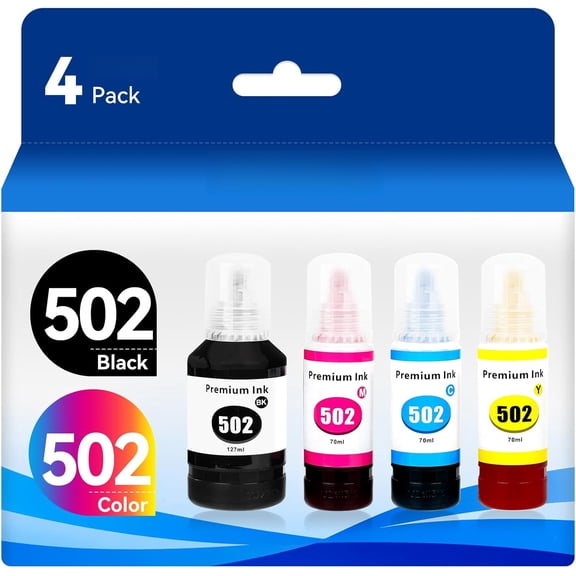 ET-4760 Ink for Epson 502 Compatible Ink Refill Bottle Replacement for Epson 502 T502 Refill Ink use for ET-4750 ET-2850 ET-3850 ET-2700 ET-2760 ET-4760 ET-3760 ET-3700 ET-3750 Printer (4 Pack)