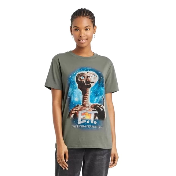 ET Extra-Terrestrial Women's Short-Sleeve Alien Graphic T-Shirt (Smoked Pearl Grey, Small, S)