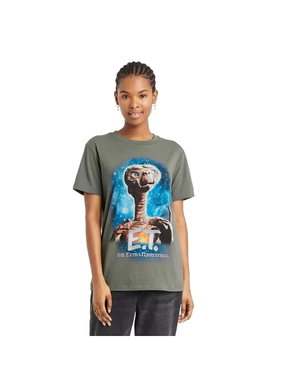 Women's Short-Sleeve Alien Graphic T-Shirt (Smoked Pearl Grey, Small, S)