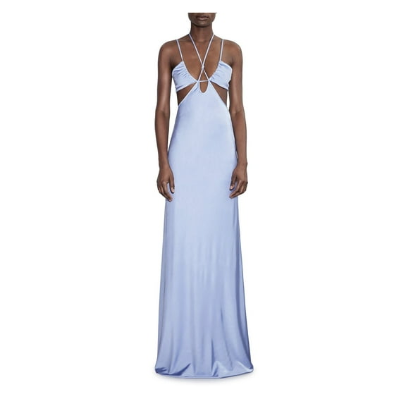 ET OCHS Womens Blue Cut Out Lined Strappy Gathered Tie Pullover Spaghetti Strap Halter Full-Length Evening Gown Dress 6