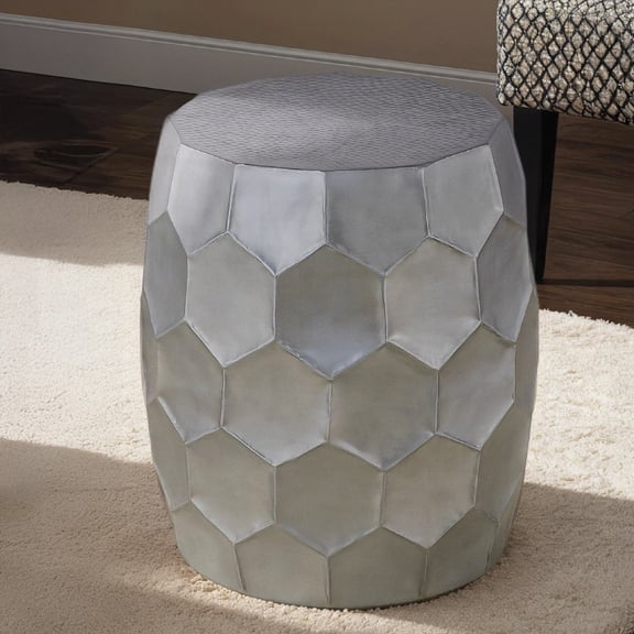 ET101: 21" Height Side Table in Antique Silver - Aluminum, Glossy Diamond-Patterned Base, Handcrafted