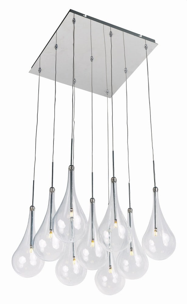 Larmes 9-Light Clear Glass and Chrome Teardrop Pendant