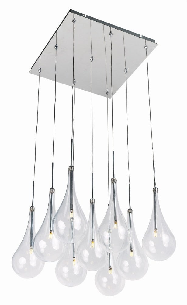 Larmes 9-Light Clear Glass and Chrome Teardrop Pendant