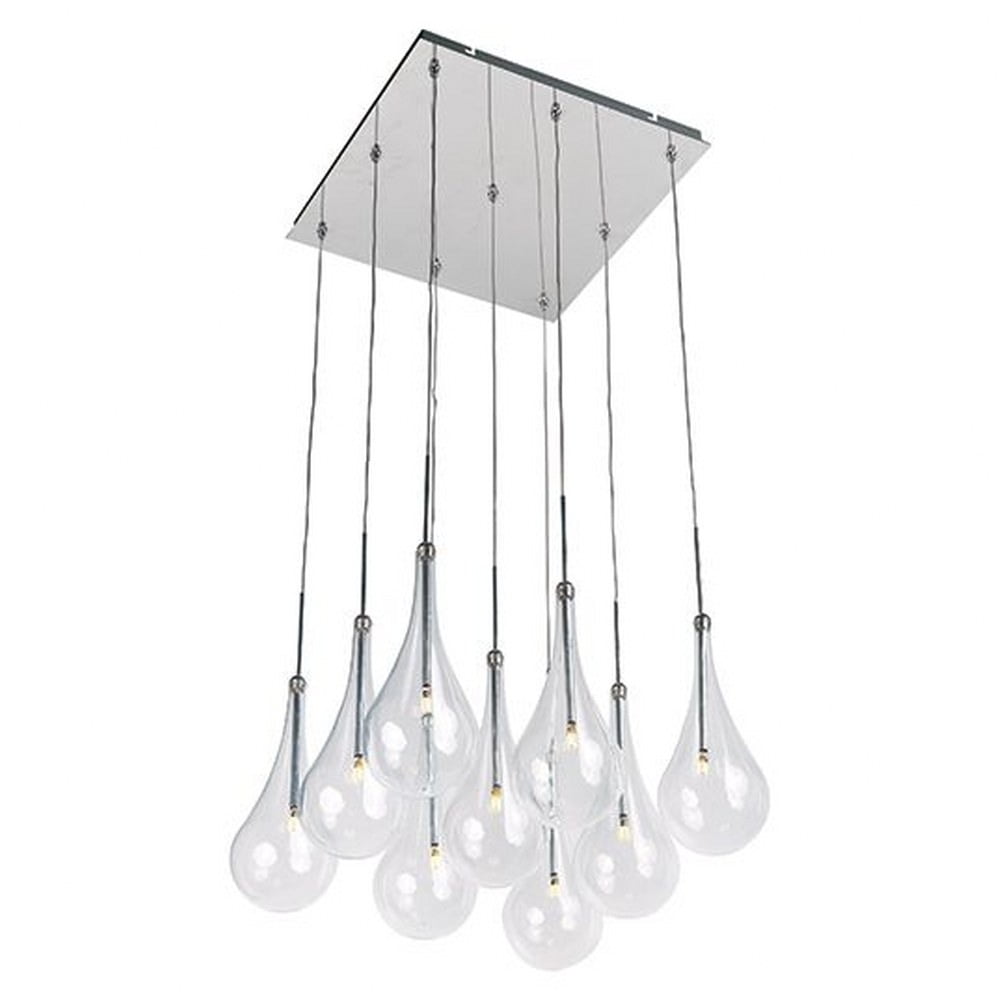 Larmes 9-Light Clear Glass and Chrome Teardrop Pendant