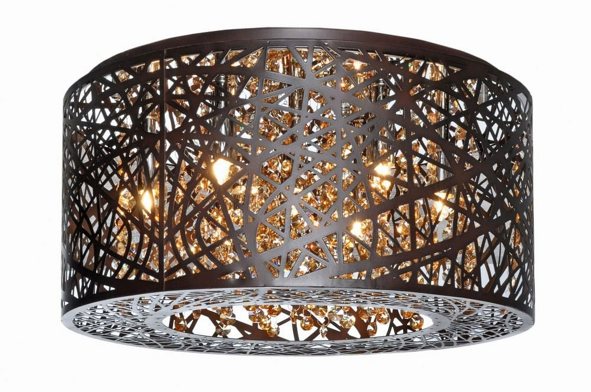 Bronze and Cognac Glass 7-Light Flush Mount Fixture