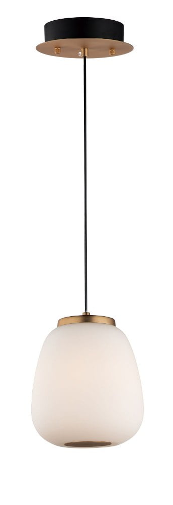 Soji Contemporary Globe LED Pendant in Black and Gold with Satin White Shade