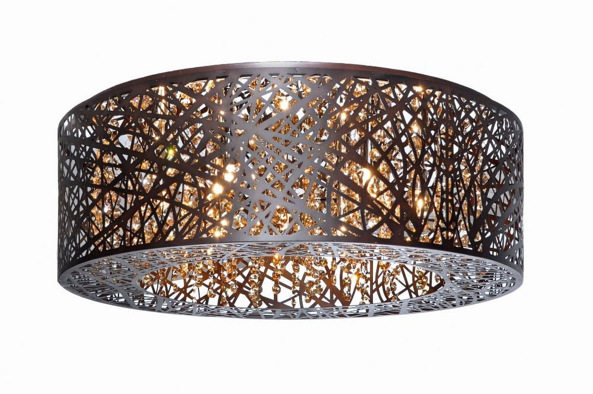 Inca Bronze Drum Flush Mount Ceiling Light with Cognac Crystal