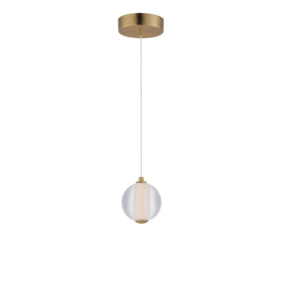 E24641-144GLD-ET2 Lighting-Rhythm - 5W 1 LED Pendant-5 Inches Tall and 4.25 Inches Wide-Gold Finish-Clear Ribbed Glass Color