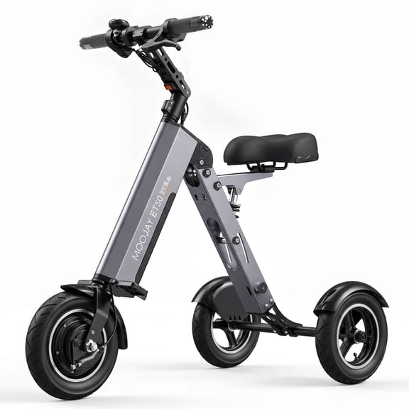 Electric Scooter 3 Wheels Lightweight Mobility Scooter with Seat for Adults MOOJAY ET50 Foldable Power Scooter with Removable 7.8AH Battery, Reverse Function & Key Switch for Commute and Travel - Gra