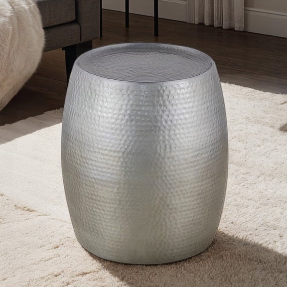 ET501 Aluminum End Table - 21" Height, Hand Hammered Antique Silver, Premium Metal Build