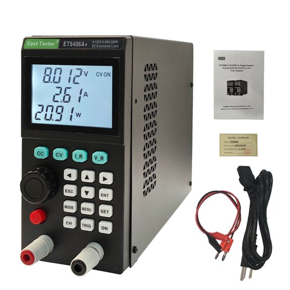 ET5406A+ Programmable DC Electronic Load Tester 200W 120V 20A Battery Capacity Analyzer with CC/CV/CR/CP Modes USB Remote Control LCD Display for Power Supply Charger & Battery Testing