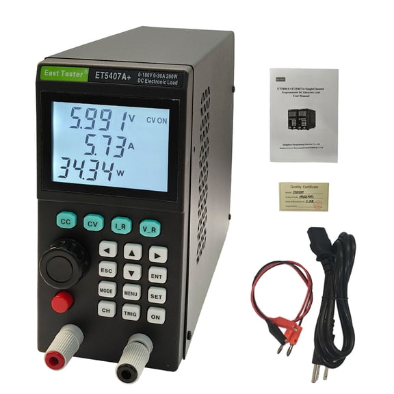 ET5407A+ Programmable DC Electronic Load Tester 200W 0180V 030A Battery Capacity Tester with CC/CV/CR/CP Modes High Precision 1mV/1mA Resolution USB PC Control LCD Display for Lab & Power Supply