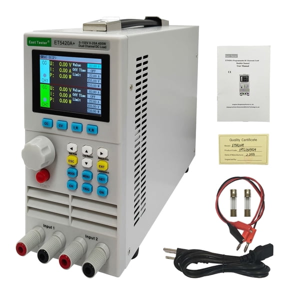 ET5420A+ Dual Channel 400W DC Electronic Load Tester Programmable Power Supply Analyzer 0-150V 20A2 USB & RS485 for Battery LED & Charger Testing