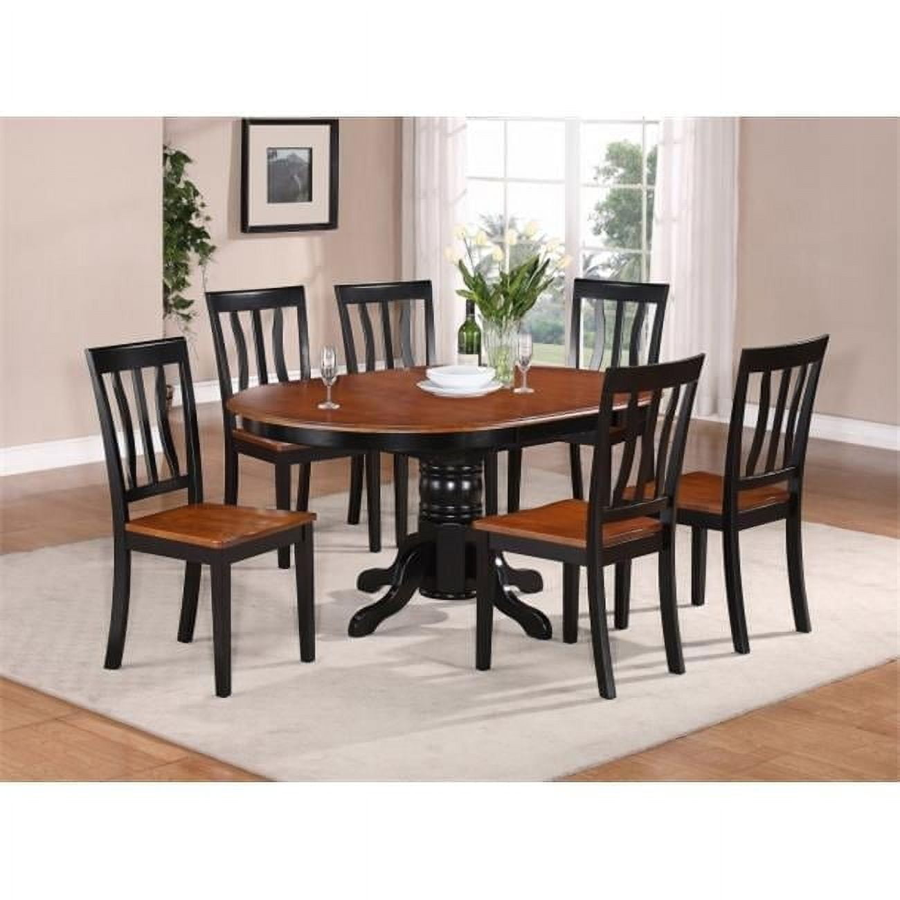 ET7-BLK-W 7PC Easton Dining Table and 6 Wood Seat Chairs in Black & Cherry Finish