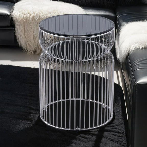 ET901 Chrome Finish Metal Nested Base with Tinted Tempered Glass Top 21" End Table