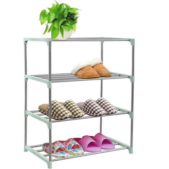 ETAOLINE 4-Tier Shoe Rack, Stackable Small Storage Organizer, Heavy Duty Metal Shoe Shelf for Closet, Entryway, Hallway, Stairway(Green 4-Tire)