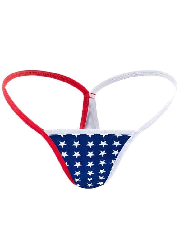 G-String Thongs for Women Low Rise T-back Tangas Sexy Hipster Underwear (USA Flag, Small)