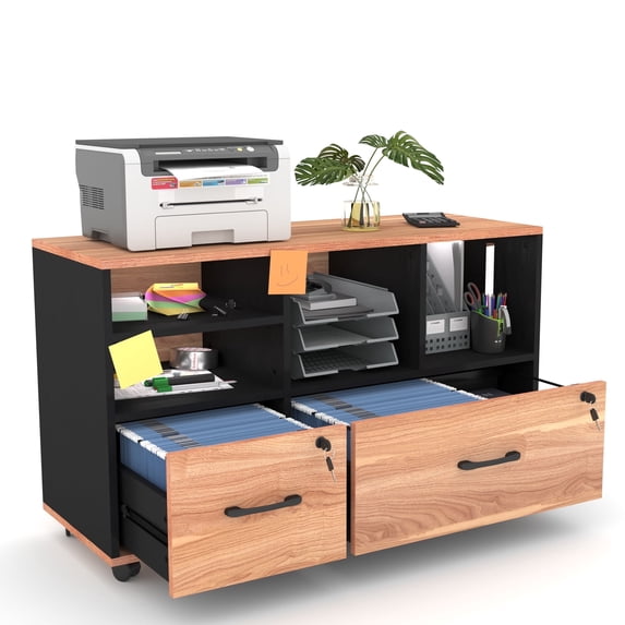 ETASE 2 Drawer File Cabinets for Home Office, Lockable Lateral Filing Cabinet Printer Stand with Adjustable Shelf & Lockable Wheels, Office Storage Cabinet Fits Files Letter/Legal/F4/A4 Size, Brown