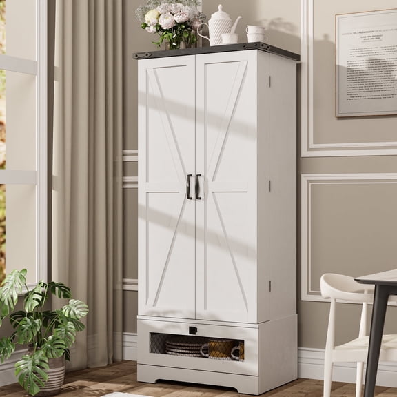 ETASE 55'' Kitchen Pantry Cabinet, Pantry Storage Cabinet with Adjustable Shelves and Drawer, Kitchen Cabinet Buffet Cupboards Storage Cabinet for Kitchen, Living Room, Bathroom, Dining Room