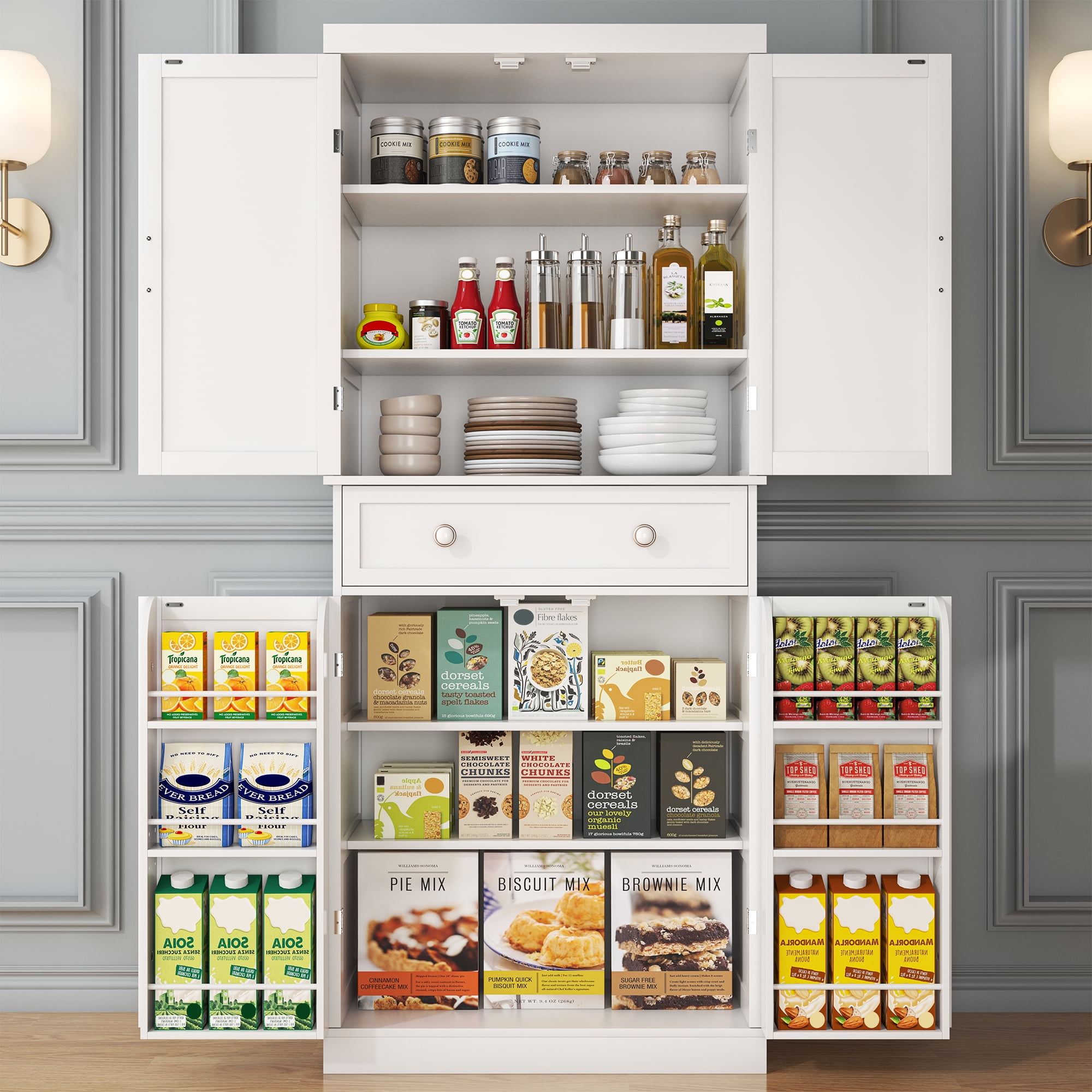 ETASE 72 Pantry Cabinets, White Tall Kitchen Pantry Storage