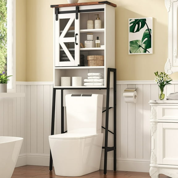 ETASE Over The Toilet Storage Cabinet, Toilet Storage Cabinet with Adjustable Shelves and Barn Door