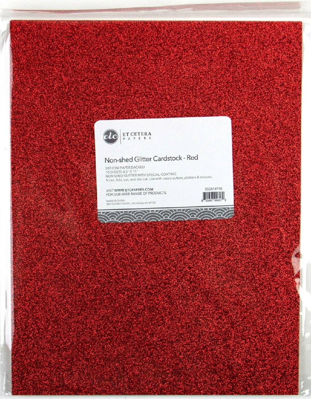 ETC Papers NonShed Glitter Cardstock 8.5"X11" 10/PkgRed