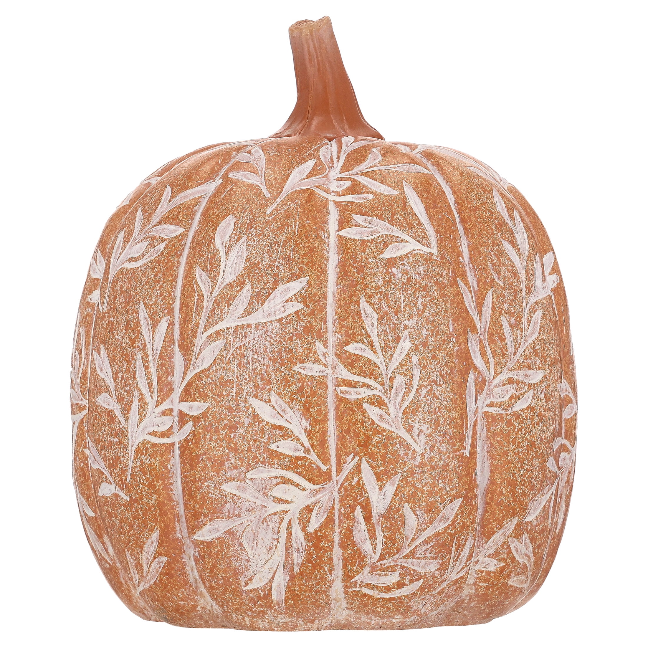 Large Etched Leaf Resin Pumpkin Decoration, Orange and White, 8", Fall by Way To Celebrate
