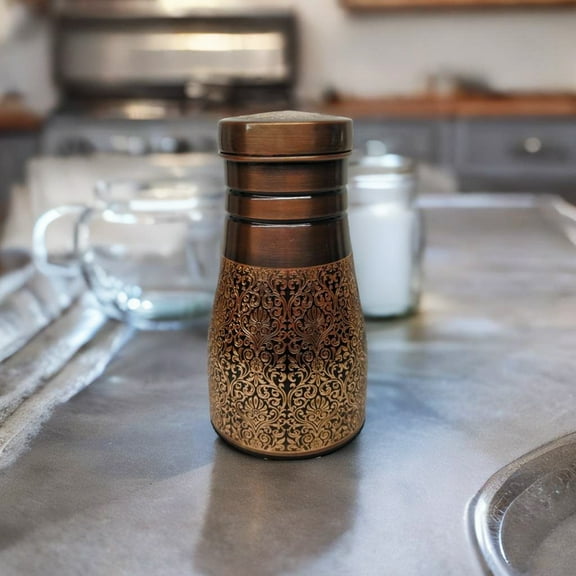 ETCHED PURE COPPER WATER BOTTLE - BROWN ANTIQUE - BY ERHA HANDICRAFT