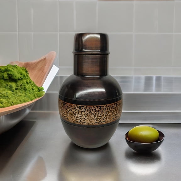ETCHED PURE COPPER WATER BOTTLE - PREMIUM BLACK ANTIQUE - BY ERHA HANDICRAFT
